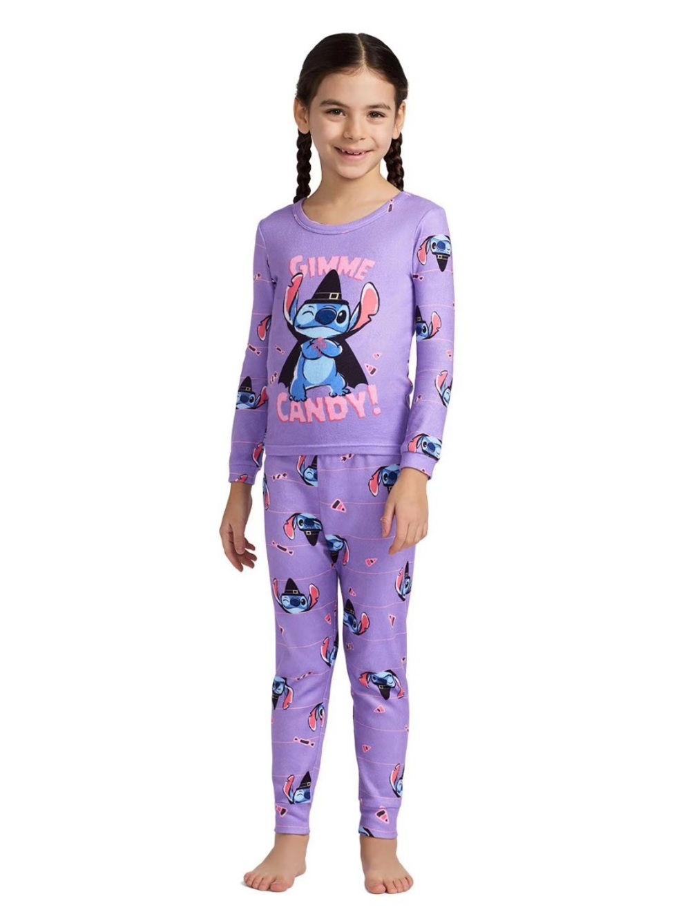 DISNEY STITCH 💜Gimme Candy💜 HALLOWEEN TWO PIECE PAJAMA SET SIZE 8 🌟EUC🌟